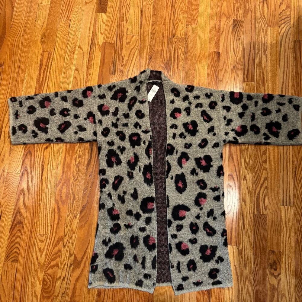NWT Anthropologie / Do Everything in Love black/pink leopard spot gray cardigan